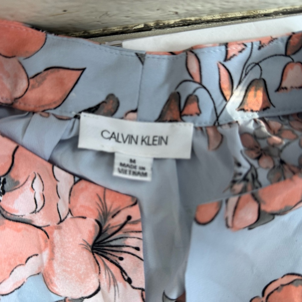 Calvin Klein Light Blue Dress with Pink Floral Design
